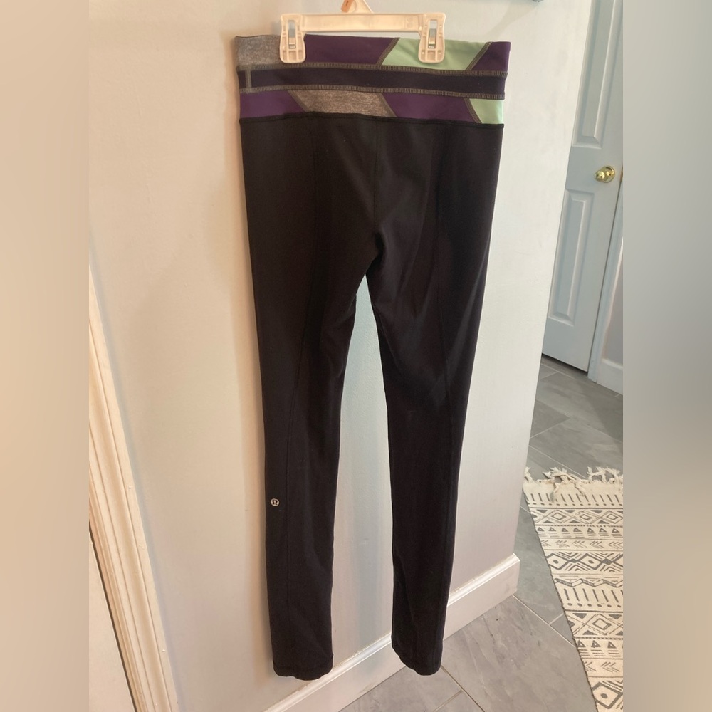 Lululemon Reversible Full Length Leggings Pants Color block Waist Logo Stretch 4